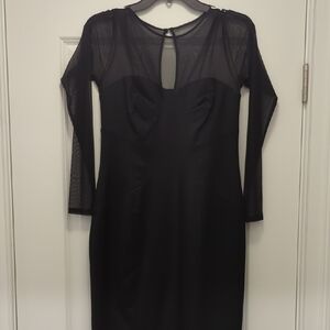Maggy London Black Long Mesh Sleeve Dress
